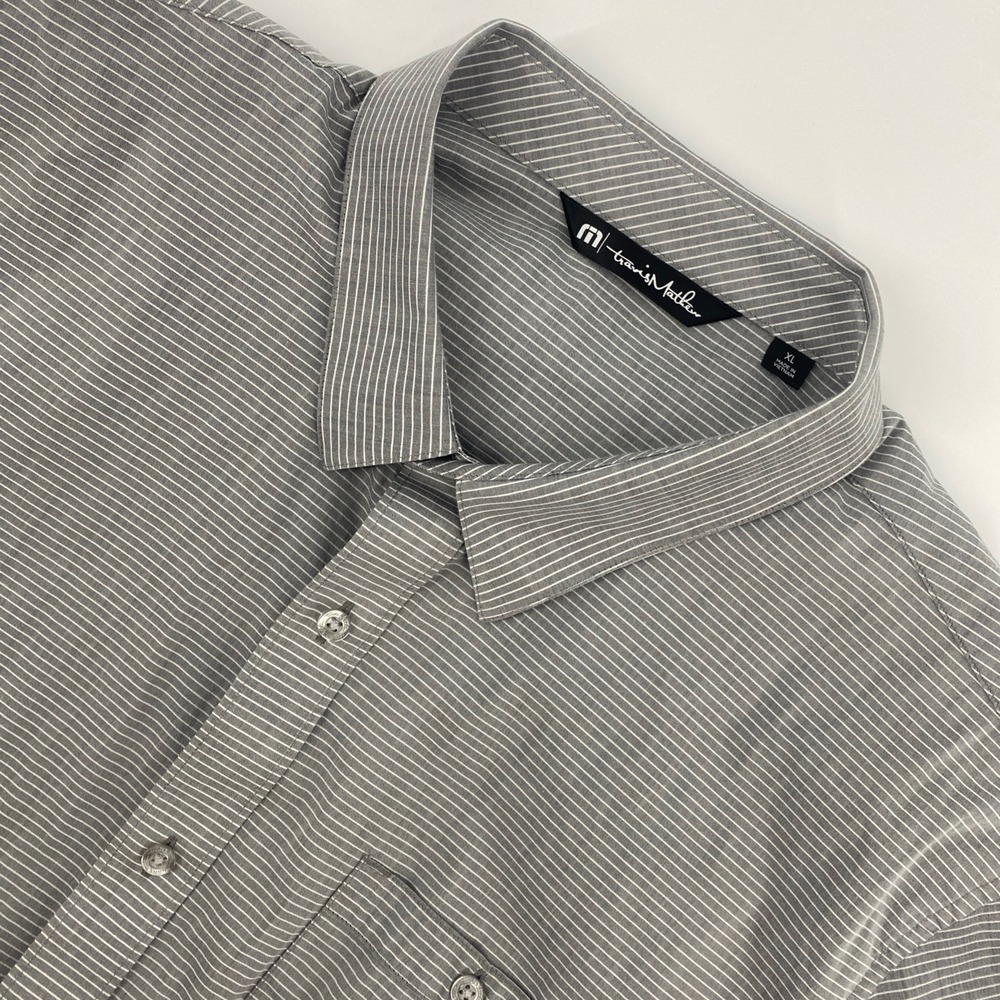 Travis Mathew Shirt Mens XL Gray Striped Golf Casual Office Business Lightweight